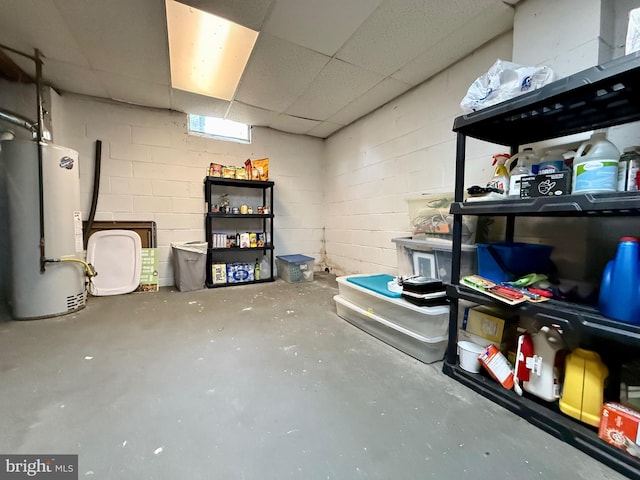storage area featuring gas water heater