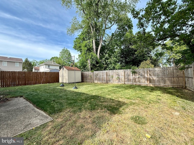view of yard with a storage shed and an outbuilding