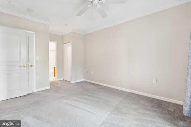 2204 Westcourt Ln Unit 122, Herndon, VA 20170 - unfurnished bedroom featuring carpet, baseboards, crown molding, a ceiling fan, and ensuite bath