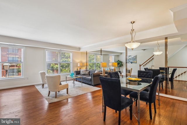 810 N Fayette St, Alexandria, VA 22314 - dining area with stairway, hardwood / wood-style flooring, ornamental molding, and baseboards