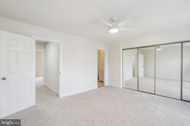 810 N Fayette St, Alexandria, VA 22314 - unfurnished bedroom with carpet flooring, baseboards, a closet, a ceiling fan, and connected bathroom