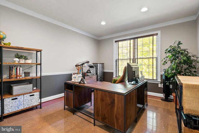 670 Good Shepherd Way, Owings, MD 20736 - office with baseboards, ornamental molding, and recessed lighting
