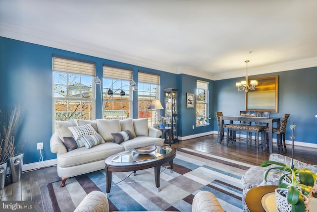 801 Skippers Ln, Annapolis, MD 21401 - living area with a chandelier, baseboards, hardwood / wood-style floors, and ornamental molding