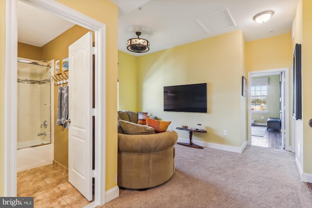 801 Skippers Ln, Annapolis, MD 21401 - living room with attic access, baseboards, and carpet floors