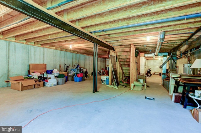 view of unfinished basement