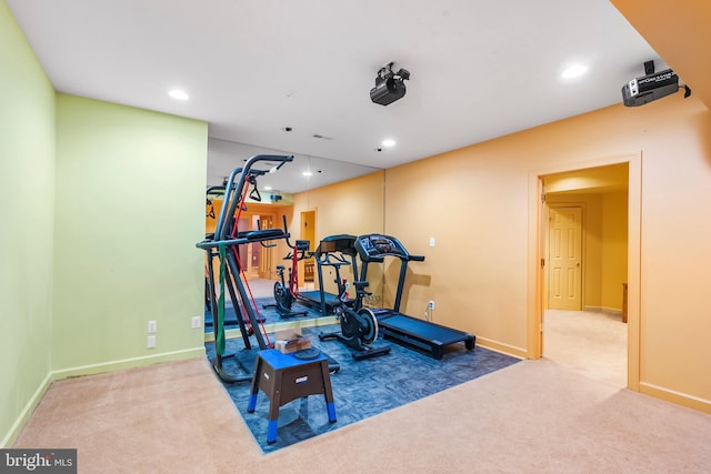 12406 Old Grey Mare Ct, Reisterstown, MD 21136 - exercise room with carpet floors, recessed lighting, and baseboards