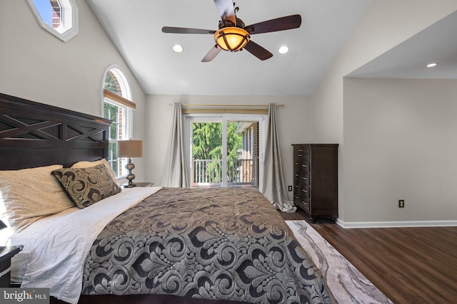 410 Metropolitan Blvd, Pasadena, MD 21122 - bedroom with access to exterior, vaulted ceiling, wood finished floors, baseboards, and recessed lighting
