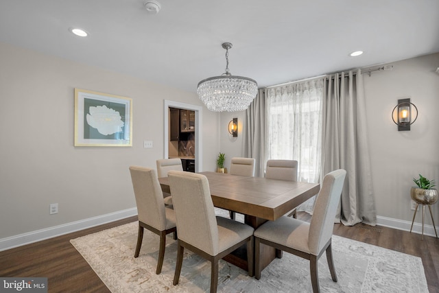 410 Metropolitan Blvd, Pasadena, MD 21122 - dining space with a chandelier, baseboards, dark wood-style floors, and recessed lighting