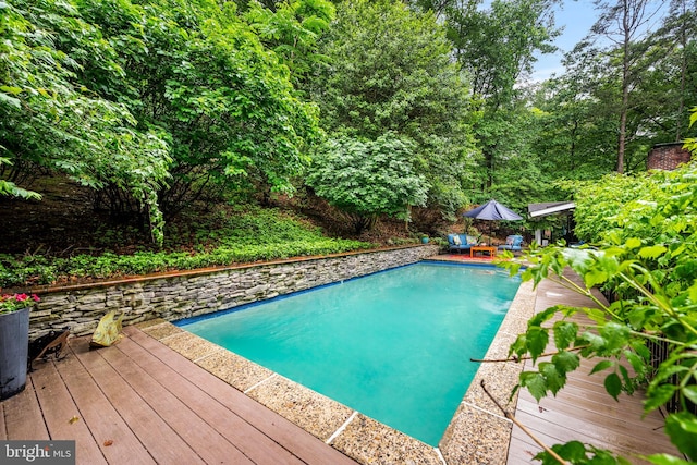 outdoor pool with a deck