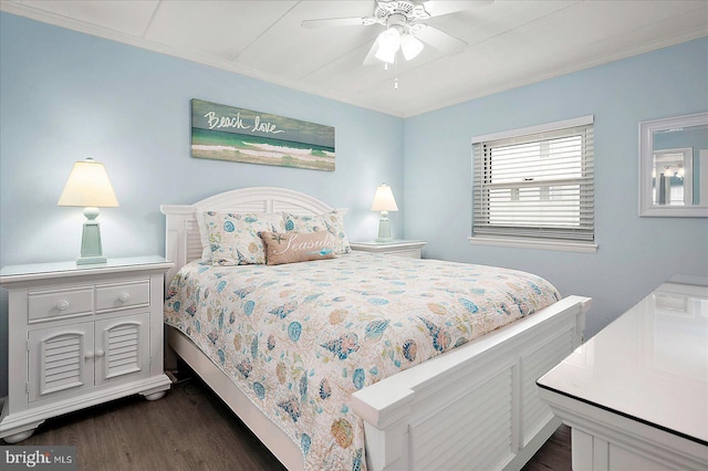 6007 Atlantic Ave Unit 207, Ocean City, MD 21842 - bedroom with dark wood-style flooring, ornamental molding, and a ceiling fan