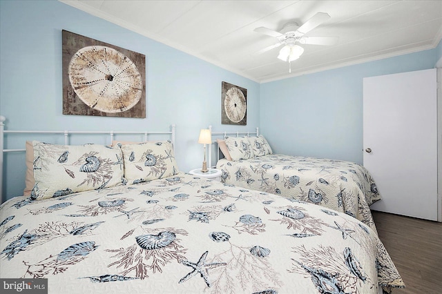 6007 Atlantic Ave Unit 207, Ocean City, MD 21842 - bedroom featuring crown molding, wood finished floors, and a ceiling fan