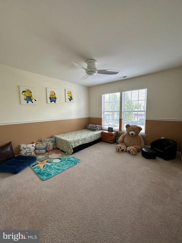 bedroom featuring carpet and ceiling fan