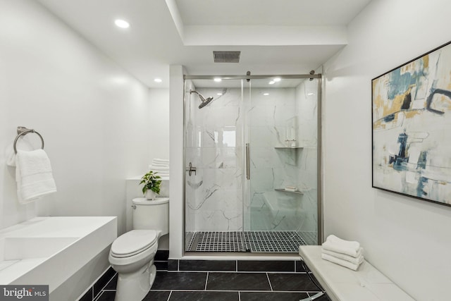 604 S Washington Sq Unit 2917, Philadelphia, PA 19106 - bathroom featuring recessed lighting, toilet, a marble finish shower, and vanity