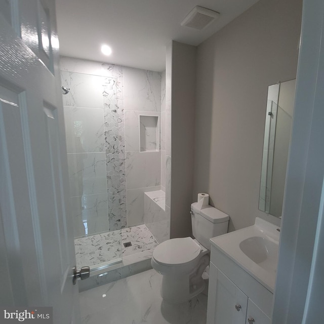 3608 Upshur St, Brentwood, MD 20722 - bathroom with vanity, a shower stall, toilet, and marble finish floors