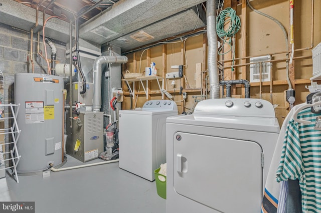 1153 Randolph Rd, Mclean, VA 22101 - laundry area featuring washing machine and dryer, electric water heater, and concrete block wall