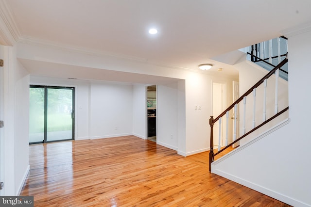 5 Wood Oak, Nottingham, MD 21236 - unfurnished room with crown molding, light wood-type flooring, stairway, and recessed lighting