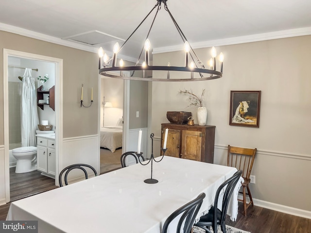 11600 Saddleback Dr, Fredericksburg, VA 22407 - dining room featuring dark wood-type flooring, crown molding, and baseboards