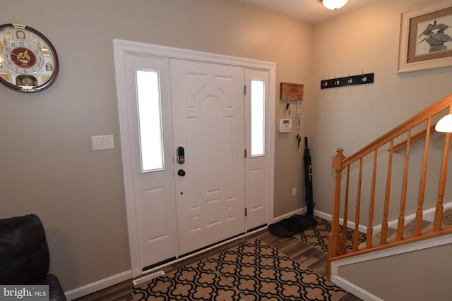 359 Eagle Way, Smyrna, DE 19977 - entryway featuring dark wood-style floors, stairs, and baseboards