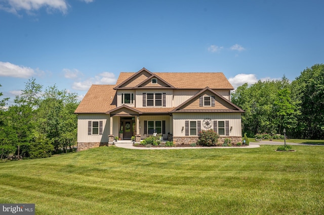 14406 Peddicord Rd, Mount Airy, MD 21771 - craftsman-style home with a front lawn, a shingled roof, and stone siding