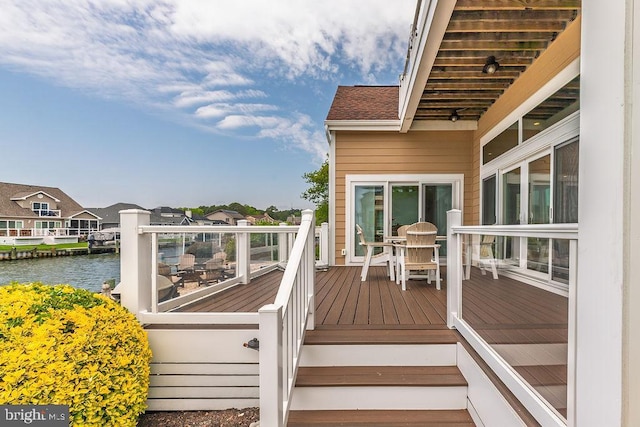 18 Ebb Tide Ct, Ocean Pines, MD 21811 - wooden terrace with a water view and outdoor dining area