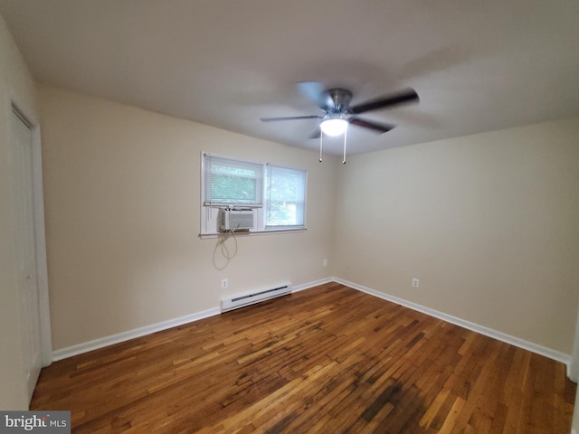 117 S Shenandoah Ave, Front Royal, VA 22630 - empty room featuring a baseboard heating unit, wood finished floors, a ceiling fan, cooling unit, and baseboards
