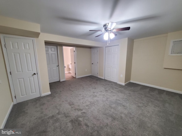 117 S Shenandoah Ave, Front Royal, VA 22630 - unfurnished bedroom featuring carpet floors, baseboards, ceiling fan, and multiple closets