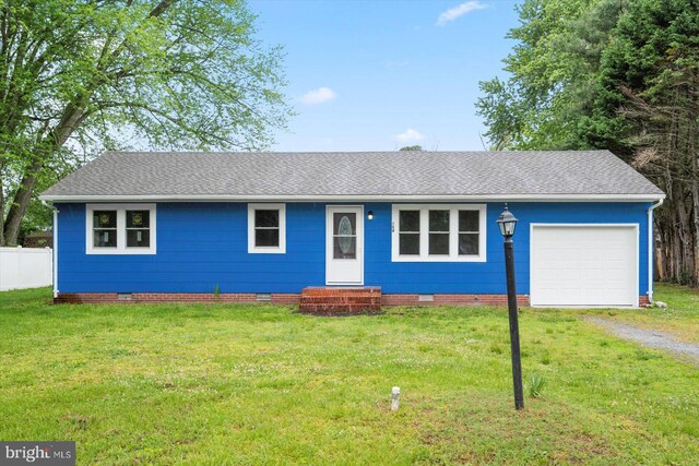 104 Louise Ave, Salisbury, MD 21804 - ranch-style house featuring crawl space, dirt driveway, entry steps, a garage, and roof with shingles