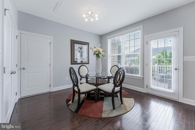 23412 Longollen Woods Ter, Ashburn, VA 20148 - dining area featuring baseboards and dark wood-type flooring