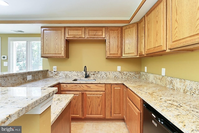 7808 Devereux Manor Ct, Fairfax Station, VA 22039 - kitchen featuring a sink, black dishwasher, and light stone counters
