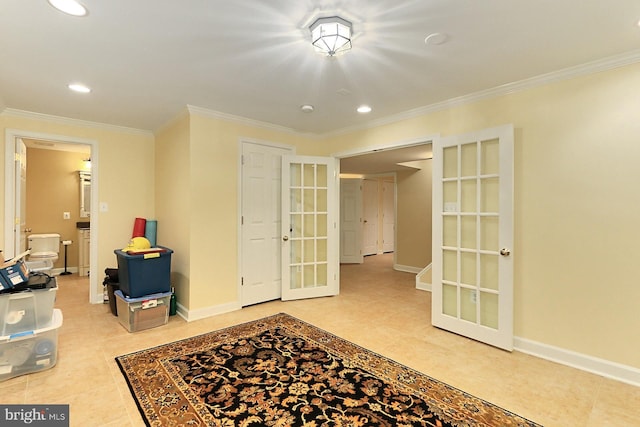 7808 Devereux Manor Ct, Fairfax Station, VA 22039 - tiled entrance foyer featuring french doors, crown molding, baseboards, and recessed lighting