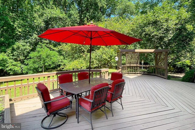 7808 Devereux Manor Ct, Fairfax Station, VA 22039 - wooden deck featuring outdoor dining area and view of wooded area