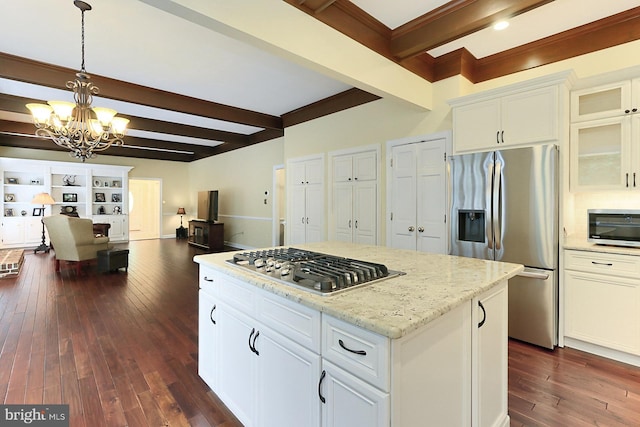 7808 Devereux Manor Ct, Fairfax Station, VA 22039 - kitchen with stainless steel appliances, beam ceiling, a chandelier, dark wood-style flooring, and open floor plan