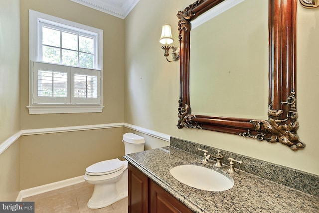 7808 Devereux Manor Ct, Fairfax Station, VA 22039 - bathroom with toilet, vanity, tile patterned flooring, baseboards, and crown molding