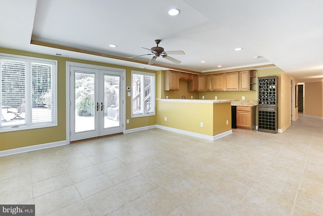 7808 Devereux Manor Ct, Fairfax Station, VA 22039 - kitchen featuring french doors, open shelves, light countertops, baseboards, and recessed lighting