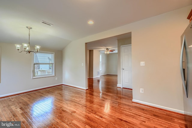806 Frailey Rd, Emmitsburg, MD 21727 - spare room featuring light wood-style flooring, lofted ceiling, a chandelier, baseboards, and recessed lighting