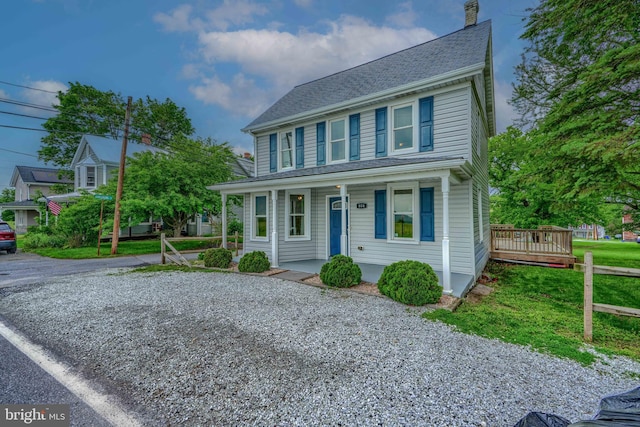 806 Frailey Rd, Emmitsburg, MD 21727 - view of front of house with covered porch, a chimney, and a shingled roof