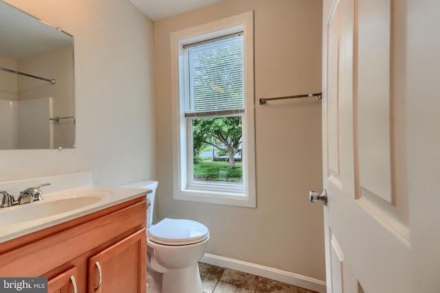 806 Frailey Rd, Emmitsburg, MD 21727 - full bathroom with vanity, toilet, baseboards, a shower, and tile patterned flooring