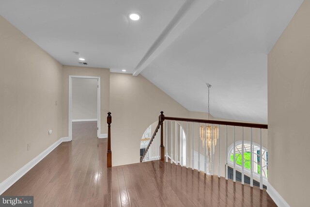 4 Stults Dr, Plainsboro, NJ 08536 - corridor featuring an upstairs landing, a chandelier, hardwood / wood-style flooring, recessed lighting, and baseboards
