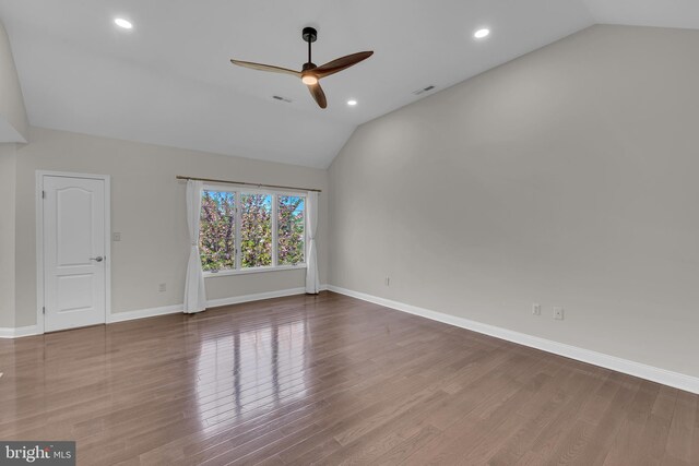 4 Stults Dr, Plainsboro, NJ 08536 - empty room with lofted ceiling, ceiling fan, wood finished floors, baseboards, and recessed lighting