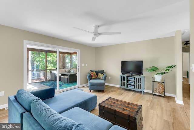5 Mist Flower Rd, Ocean Pines, MD 21811 - living room with light wood-type flooring, baseboards, and ceiling fan