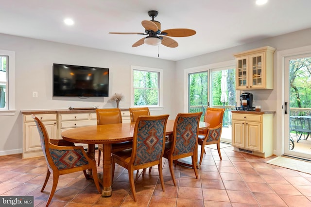 902 Emerald Dr, Alexandria, VA 22308 - dining room featuring ceiling fan, recessed lighting, light tile patterned floors, and baseboards