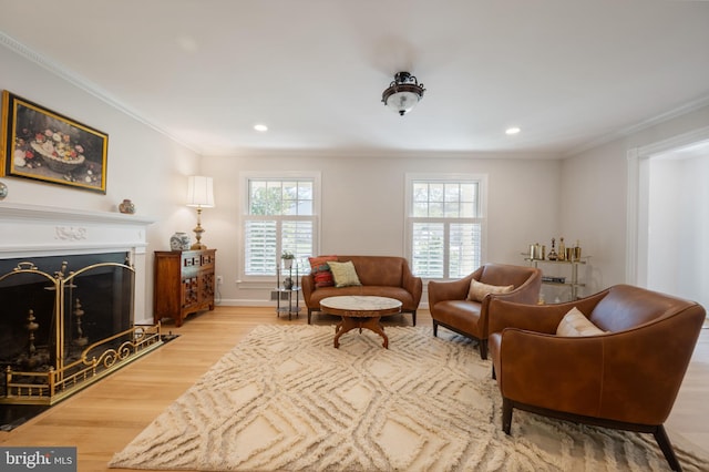 902 Emerald Dr, Alexandria, VA 22308 - living area with crown molding, plenty of natural light, wood finished floors, recessed lighting, and a fireplace