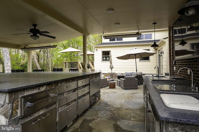 902 Emerald Dr, Alexandria, VA 22308 - view of patio / terrace featuring outdoor lounge area, a sink, ceiling fan, and area for grilling