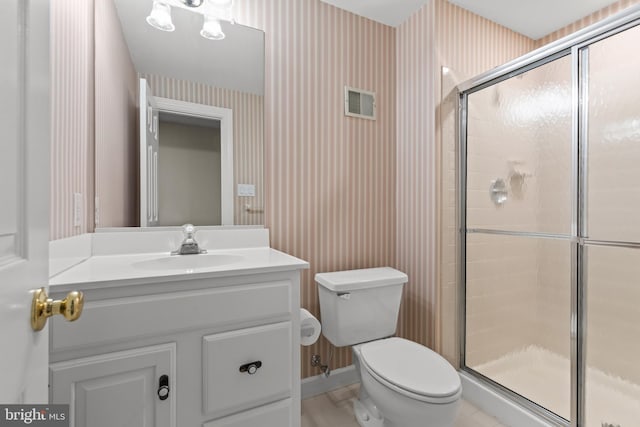 502 Pride Of Baltimore Dr, Arnold, MD 21012 - bathroom with wallpapered walls, toilet, a stall shower, and vanity