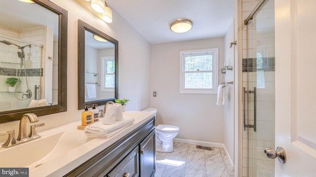 6057 English Creek Ave, Egg Harbor Township, NJ 08234 - full bathroom with a stall shower, toilet, vanity, and marble finish flooring