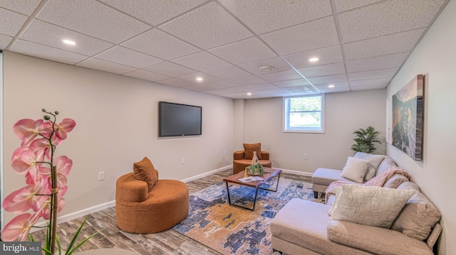 6057 English Creek Ave, Egg Harbor Township, NJ 08234 - living room featuring wood finished floors, baseboards, recessed lighting, and a drop ceiling