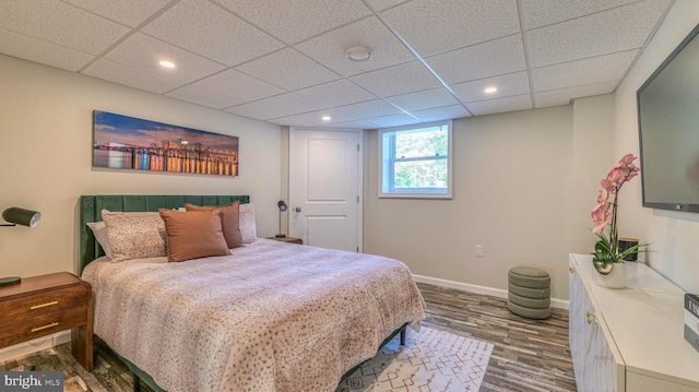 6057 English Creek Ave, Egg Harbor Township, NJ 08234 - bedroom with dark wood-type flooring, baseboards, recessed lighting, and a drop ceiling