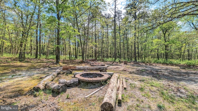6057 English Creek Ave, Egg Harbor Township, NJ 08234 - view of yard with a fire pit and a forest view