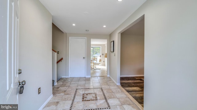 6057 English Creek Ave, Egg Harbor Township, NJ 08234 - hallway featuring recessed lighting, baseboards, and inlaid floor details