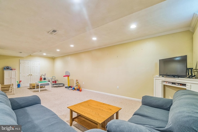 134 Whitaker Ave, North East, MD 21901 - living area with recessed lighting, carpet flooring, ornamental molding, and baseboards